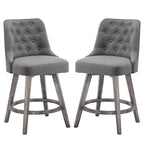 Sgabelli da bar girevoli trapuntati con gambe effetto legno, grigio scuro / grigio chiaro, set da 2