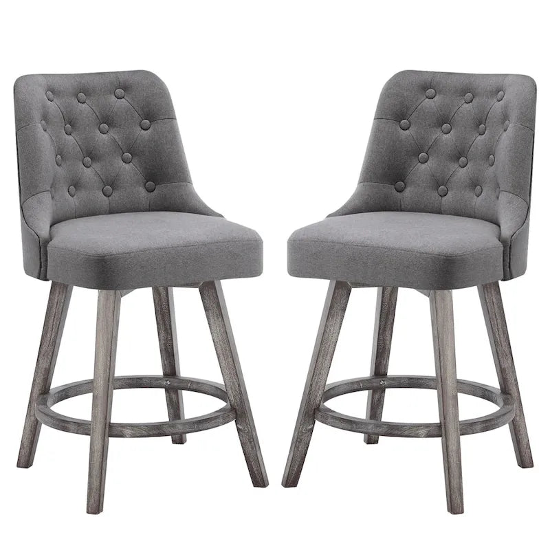 Sgabelli da bar girevoli trapuntati con gambe effetto legno, grigio scuro / grigio chiaro, set da 2