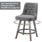 Sgabelli da bar girevoli trapuntati con gambe effetto legno, grigio scuro / grigio chiaro, set da 2