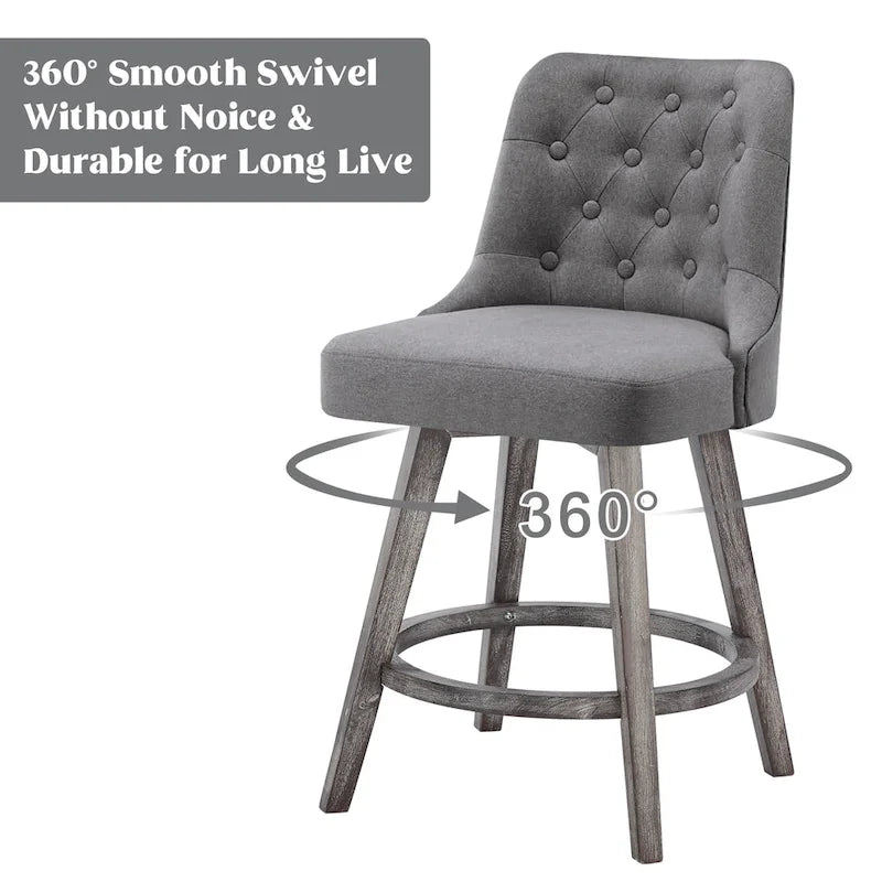 Sgabelli da bar girevoli trapuntati con gambe effetto legno, grigio scuro / grigio chiaro, set da 2