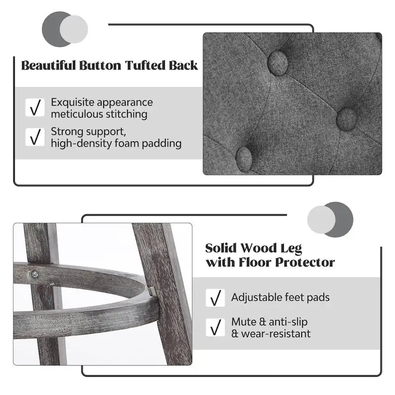 Sgabelli da bar girevoli trapuntati con gambe effetto legno, grigio scuro / grigio chiaro, set da 2