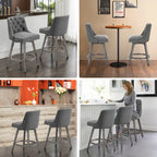 Sgabelli da bar girevoli trapuntati con gambe effetto legno, grigio scuro / grigio chiaro, set da 2