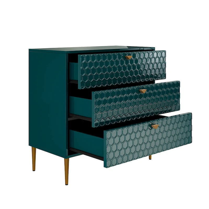 Cassettiera a 3 cassetti con gambe dorate, Nero/Bianco/Blu/Verde