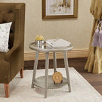COSIEST 2-Tier Silver Round Glass Table for Living Room - 22  W x 22  D x 24 H