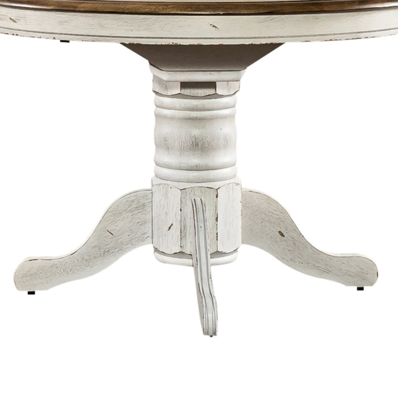Tavolo da pranzo antico rotondo/ovale con base a piedistallo, miele e bianco, 4-6 posti a sedere