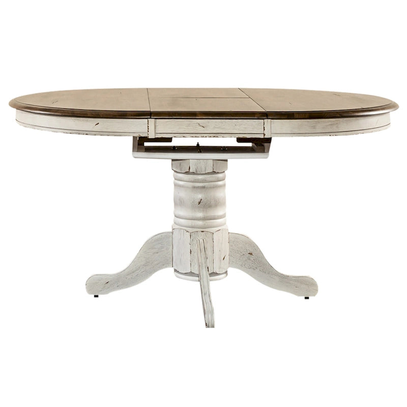Tavolo da pranzo antico rotondo/ovale con base a piedistallo, miele e bianco, 4-6 posti a sedere