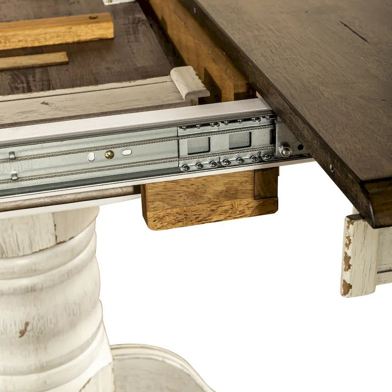 Tavolo da pranzo antico rotondo/ovale con base a piedistallo, miele e bianco, 4-6 posti a sedere