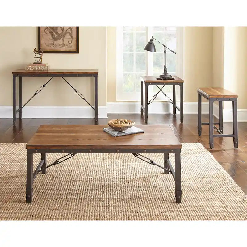Tavolino industriale Honey Brown, legno e metallo, 1 pezzo