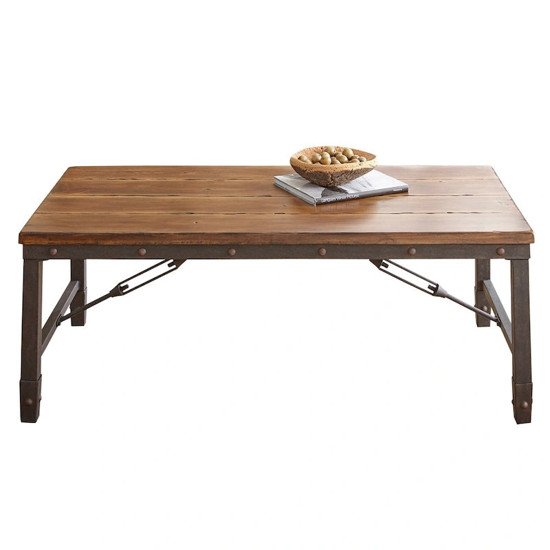 Tavolino industriale Honey Brown, legno e metallo, 1 pezzo
