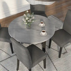 Set da Pranzo Rotondo con Tavolo in Finto Marmo Grigio Marrone Spazzolato, Stile Contemporaneo, 4 Posti a Sedere