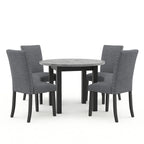Set da Pranzo Rotondo con Tavolo in Finto Marmo Grigio Marrone Spazzolato, Stile Contemporaneo, 4 Posti a Sedere