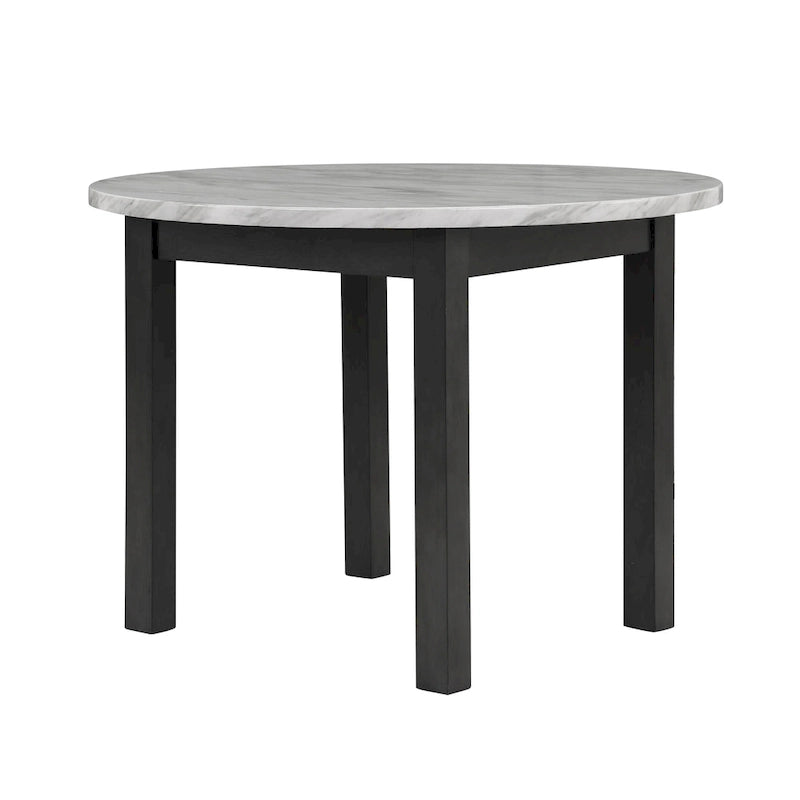 Set da Pranzo Rotondo con Tavolo in Finto Marmo Grigio Marrone Spazzolato, Stile Contemporaneo, 4 Posti a Sedere