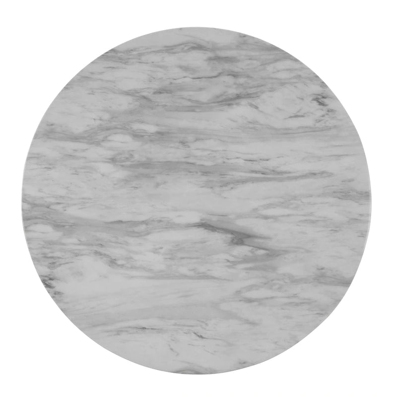 Set da Pranzo Rotondo con Tavolo in Finto Marmo Grigio Marrone Spazzolato, Stile Contemporaneo, 4 Posti a Sedere