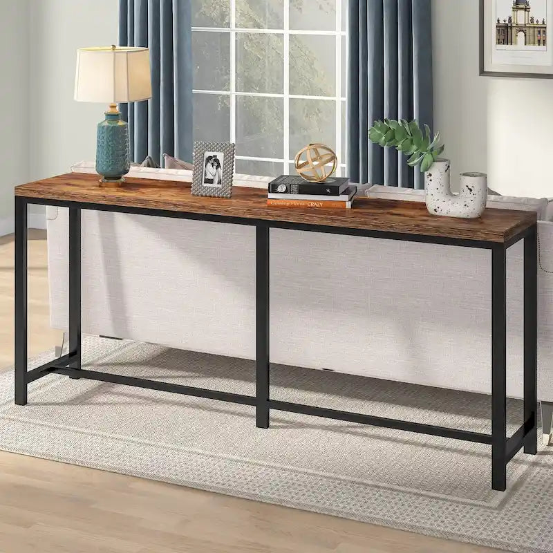 Consolle extra lunga e stretta, stile industriale, per 1 persona – Marrone / Bianco / Marrone scuro