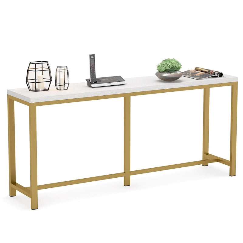 Consolle extra lunga e stretta, stile industriale, per 1 persona – Marrone / Bianco / Marrone scuro