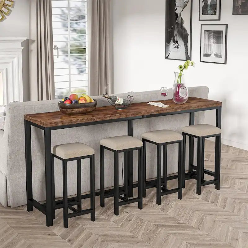 Consolle extra lunga e stretta, stile industriale, per 1 persona – Marrone / Bianco / Marrone scuro