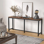 Consolle extra lunga e stretta, stile industriale, per 1 persona – Marrone / Bianco / Marrone scuro