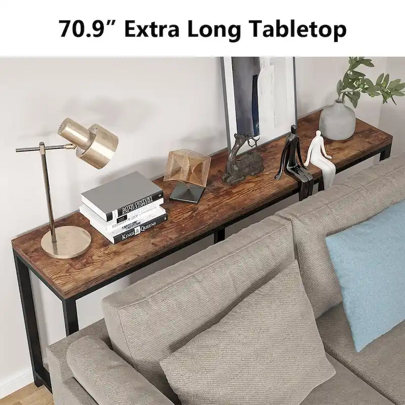 Consolle extra lunga e stretta, stile industriale, per 1 persona – Marrone / Bianco / Marrone scuro