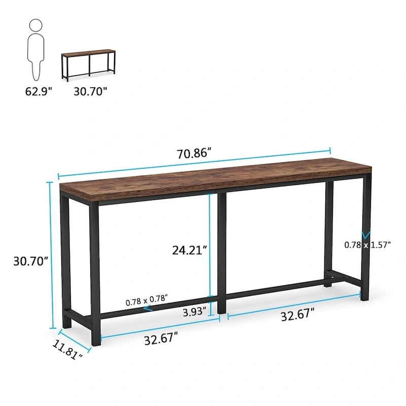 Consolle extra lunga e stretta, stile industriale, per 1 persona – Marrone / Bianco / Marrone scuro