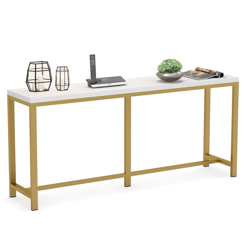 Consolle extra lunga e stretta, stile industriale, per 1 persona – Marrone / Bianco / Marrone scuro