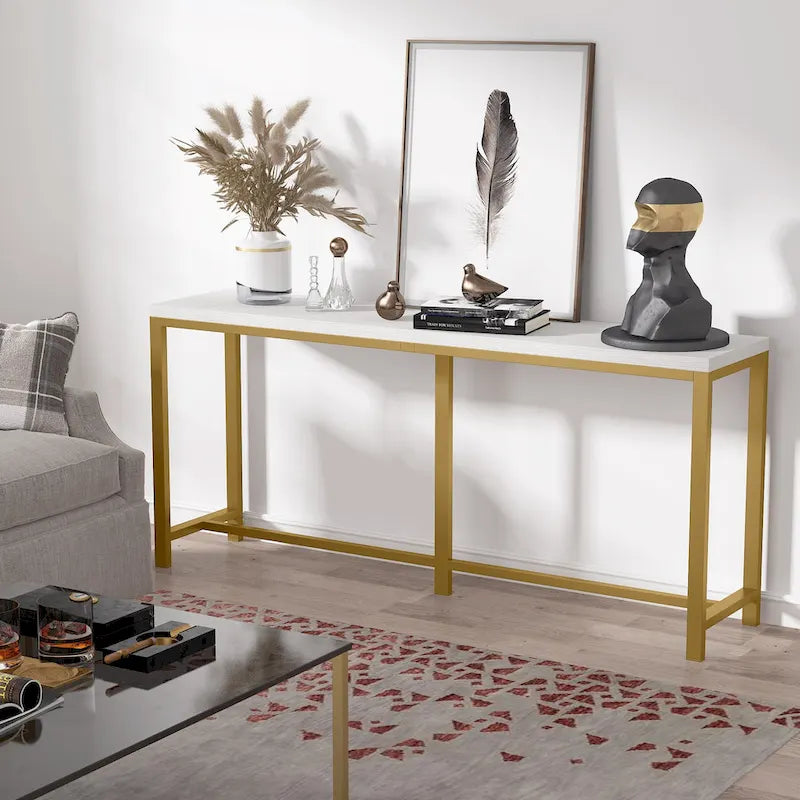 Consolle extra lunga e stretta, stile industriale, per 1 persona – Marrone / Bianco / Marrone scuro