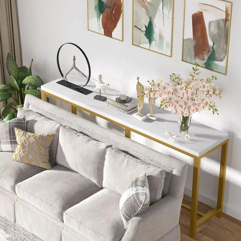 Consolle extra lunga e stretta, stile industriale, per 1 persona – Marrone / Bianco / Marrone scuro