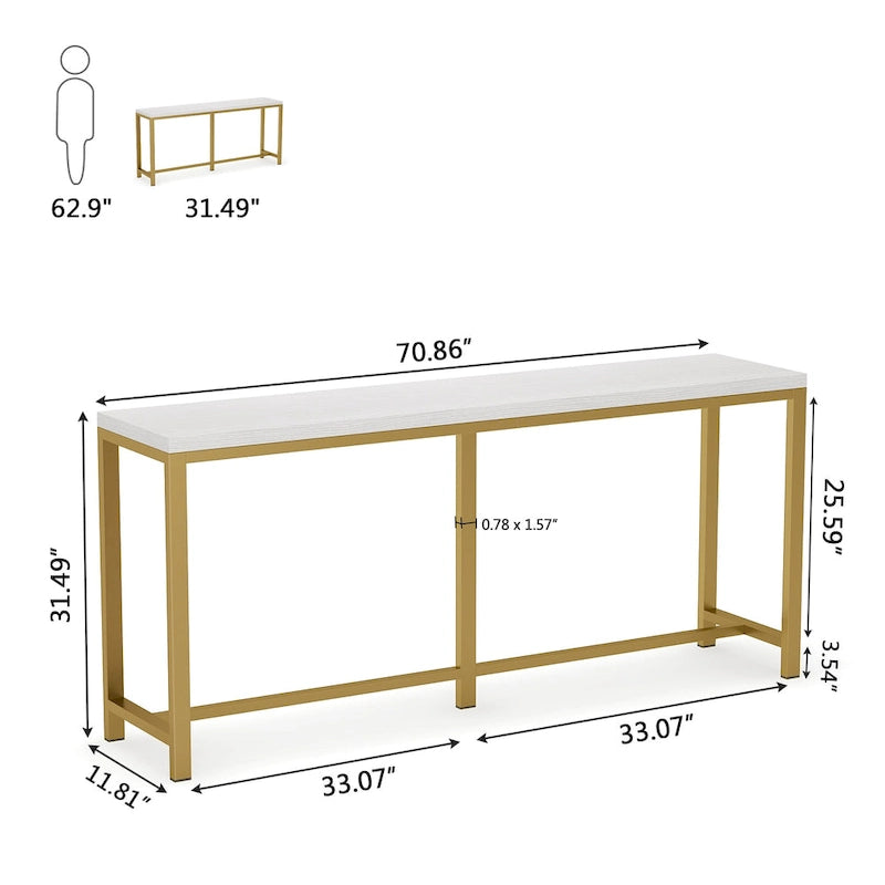 Consolle extra lunga e stretta, stile industriale, per 1 persona – Marrone / Bianco / Marrone scuro