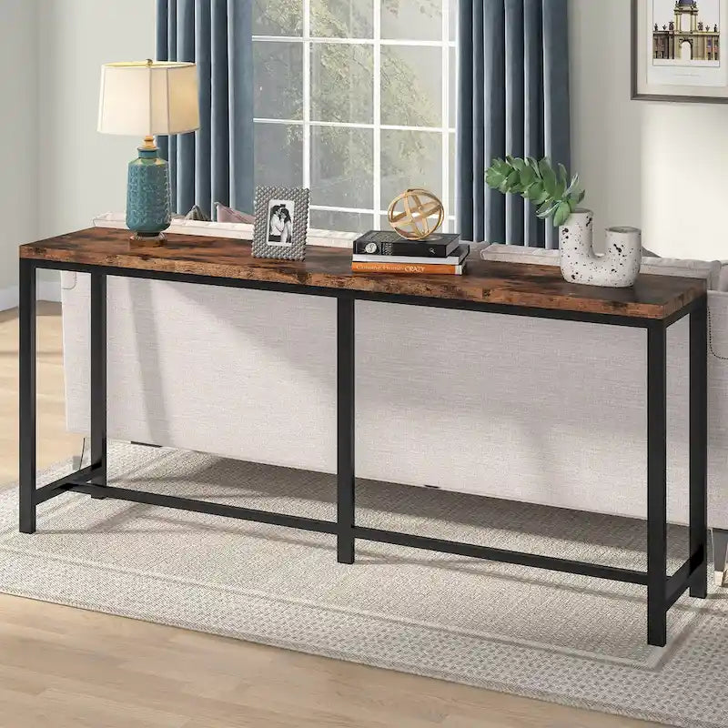 Consolle extra lunga e stretta, stile industriale, per 1 persona – Marrone / Bianco / Marrone scuro