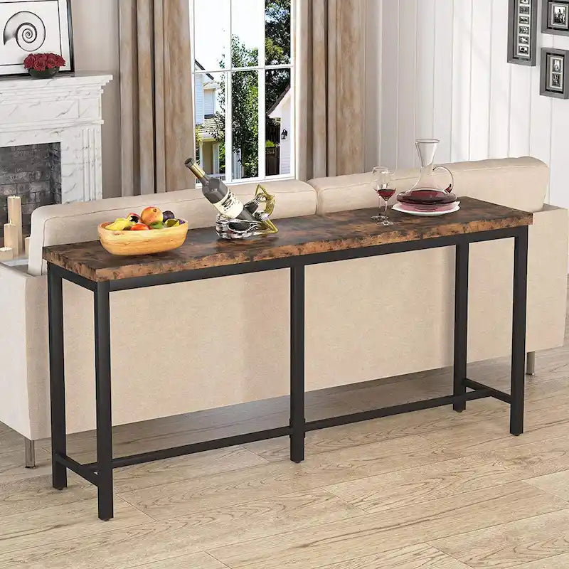 Consolle extra lunga e stretta, stile industriale, per 1 persona – Marrone / Bianco / Marrone scuro