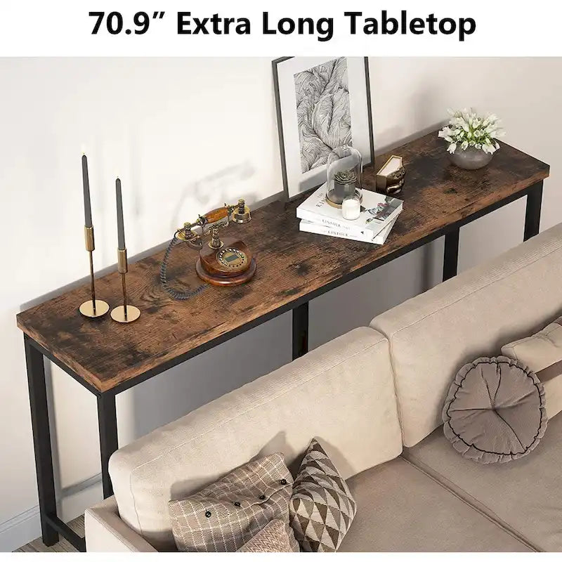 Consolle extra lunga e stretta, stile industriale, per 1 persona – Marrone / Bianco / Marrone scuro
