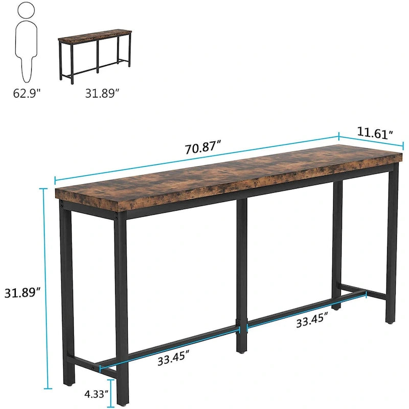 Consolle extra lunga e stretta, stile industriale, per 1 persona – Marrone / Bianco / Marrone scuro