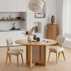 Tavolo da pranzo rotondo in legno massello nero/legno, gambe in rattan, 6 posti a sedere