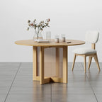 Tavolo da pranzo rotondo in legno massello nero/legno, gambe in rattan, 6 posti a sedere
