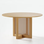 Tavolo da pranzo rotondo in legno massello nero/legno, gambe in rattan, 6 posti a sedere