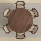 Tavolo da pranzo rotondo in legno massello nero/legno, gambe in rattan, 6 posti a sedere