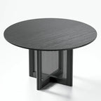 Tavolo da pranzo rotondo in legno massello nero/legno, gambe in rattan, 6 posti a sedere