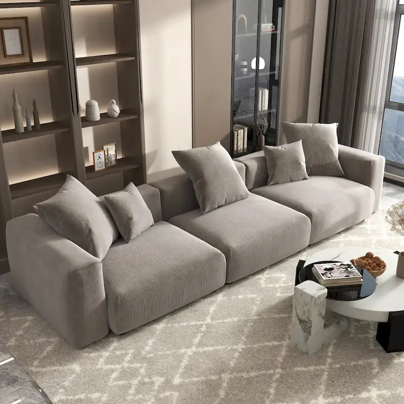 142  Contemporary Corduroy Sectional Sofa Classic Deep Couch