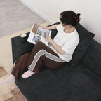 Divano Sezionale Angolare in Velluto a Coste Nero/Marrone Chiaro/Beige, per 3–4 Persone