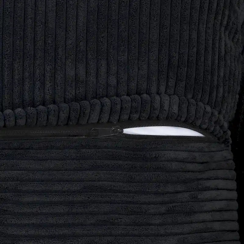 Divano Sezionale Angolare in Velluto a Coste Nero/Marrone Chiaro/Beige, per 3–4 Persone