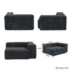 Divano Sezionale Angolare in Velluto a Coste Nero/Marrone Chiaro/Beige, per 3–4 Persone
