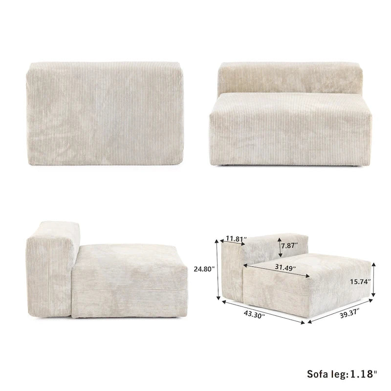 Divano Sezionale Angolare in Velluto a Coste Nero/Marrone Chiaro/Beige, per 3–4 Persone
