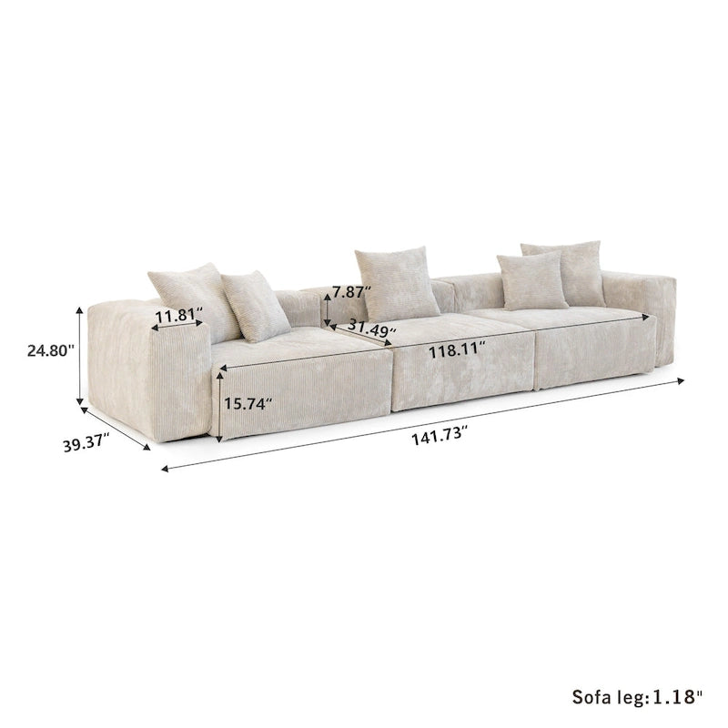 Divano Sezionale Angolare in Velluto a Coste Nero/Marrone Chiaro/Beige, per 3–4 Persone