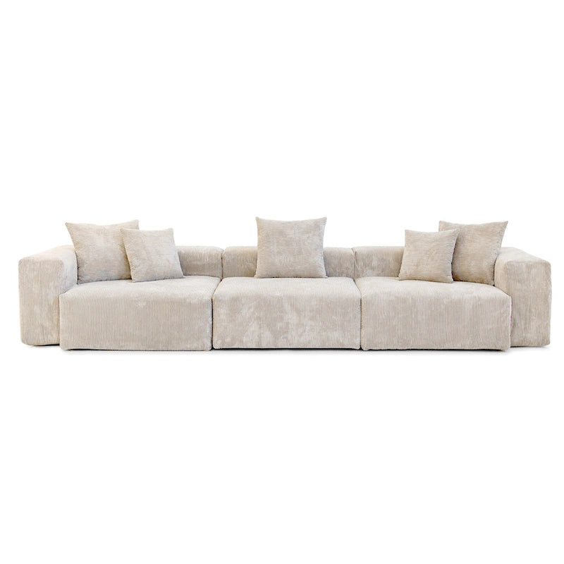 Divano Sezionale Angolare in Velluto a Coste Nero/Marrone Chiaro/Beige, per 3–4 Persone
