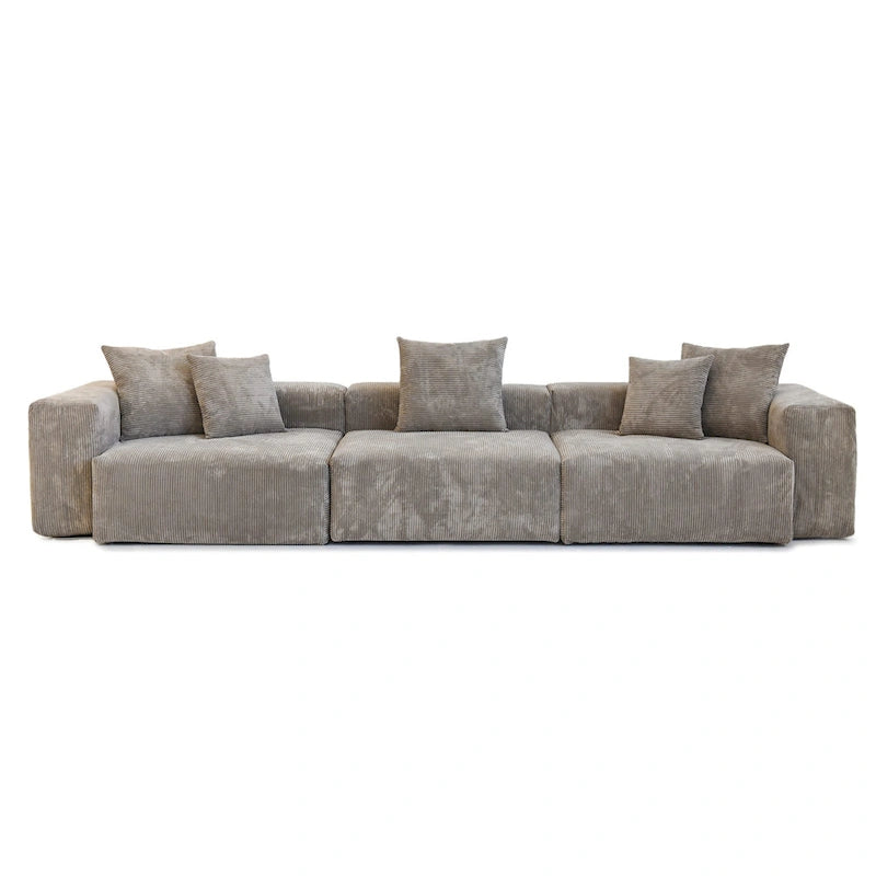 Divano Sezionale Angolare in Velluto a Coste Nero/Marrone Chiaro/Beige, per 3–4 Persone