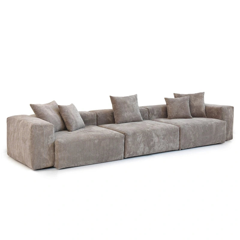 Divano Sezionale Angolare in Velluto a Coste Nero/Marrone Chiaro/Beige, per 3–4 Persone