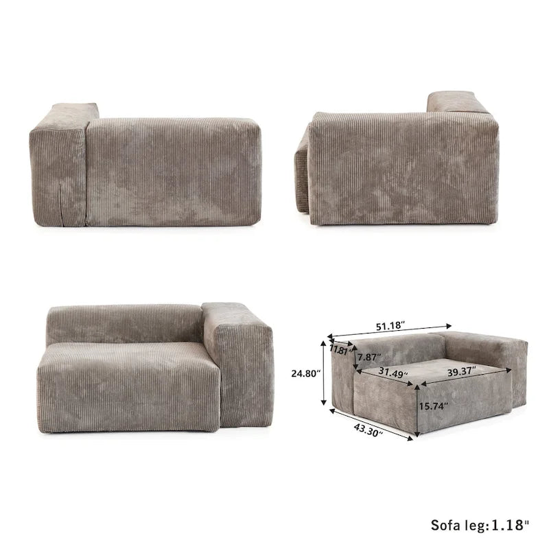Divano Sezionale Angolare in Velluto a Coste Nero/Marrone Chiaro/Beige, per 3–4 Persone