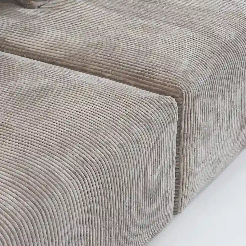 Divano Sezionale Angolare in Velluto a Coste Nero/Marrone Chiaro/Beige, per 3–4 Persone
