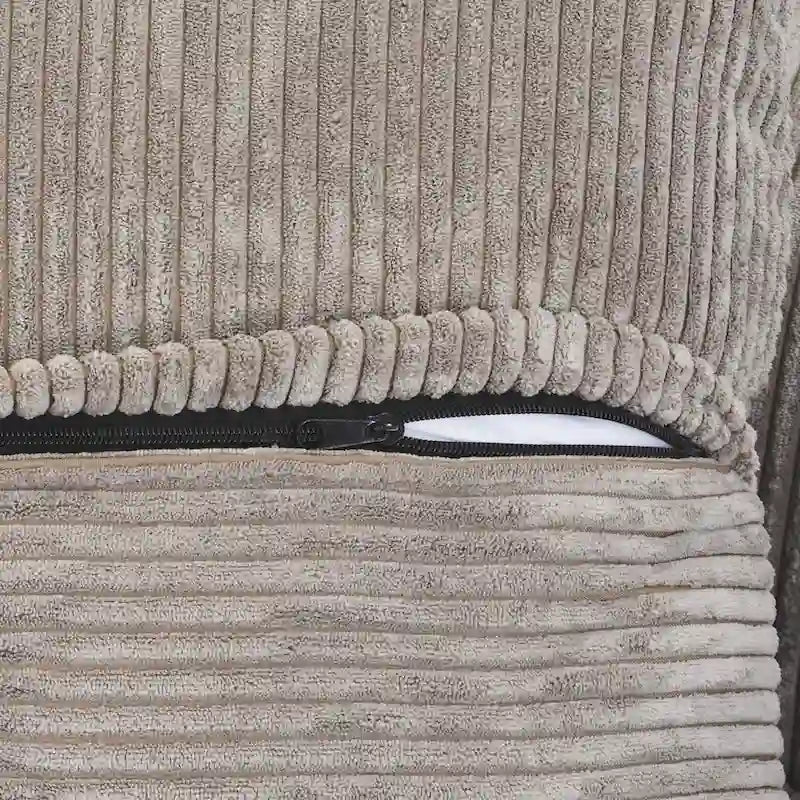 Divano Sezionale Angolare in Velluto a Coste Nero/Marrone Chiaro/Beige, per 3–4 Persone
