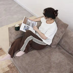 Divano Sezionale Angolare in Velluto a Coste Nero/Marrone Chiaro/Beige, per 3–4 Persone