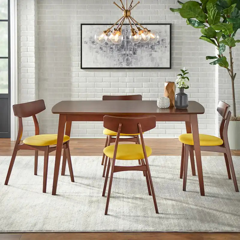 Arancio/Faggio, Grigio Chiaro, Giallo, Grigio Scuro, Verde Blu Scuro – Set da pranzo Mid-Century per 4 persone